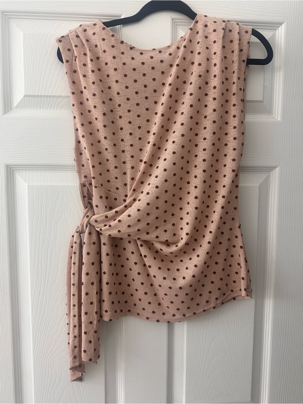 Women’s Polka Dot Side-Tie Blouse - Blush with Brown Dots